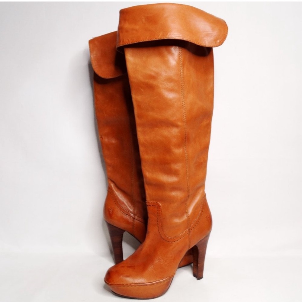 FRYE- ANNA CUFF Pull On Leather OVER-THE-KNEE Boots. Size: 7